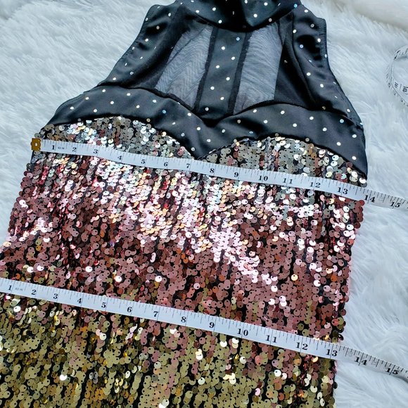 Sequin Mini Dress | Backless Halter Rose Gold | Small - Picture 12 of 14
